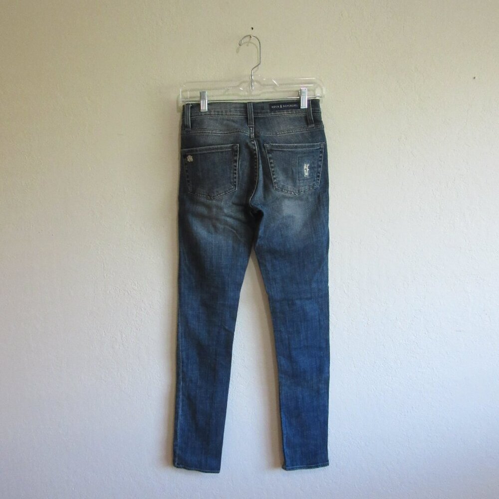 Rock & Republic Dark Blue Denim Berlin Distressed 0 Skinny Jeans - Picture 3 of 5